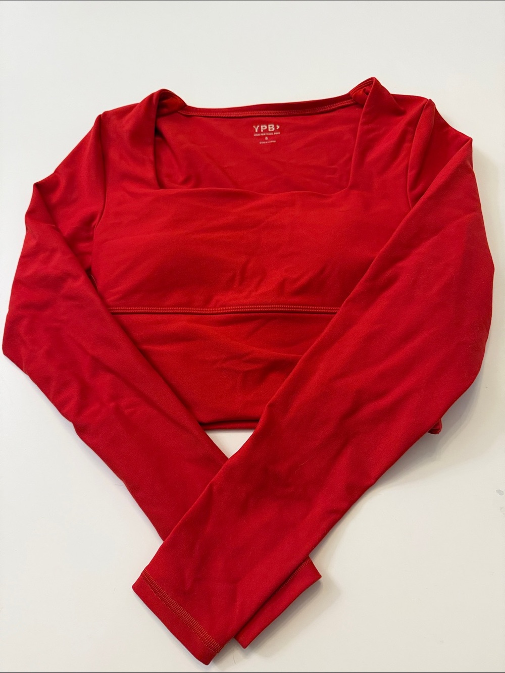 Abercrombie YPB Red Long-Sleeve Square Neck Workout Crop Top
